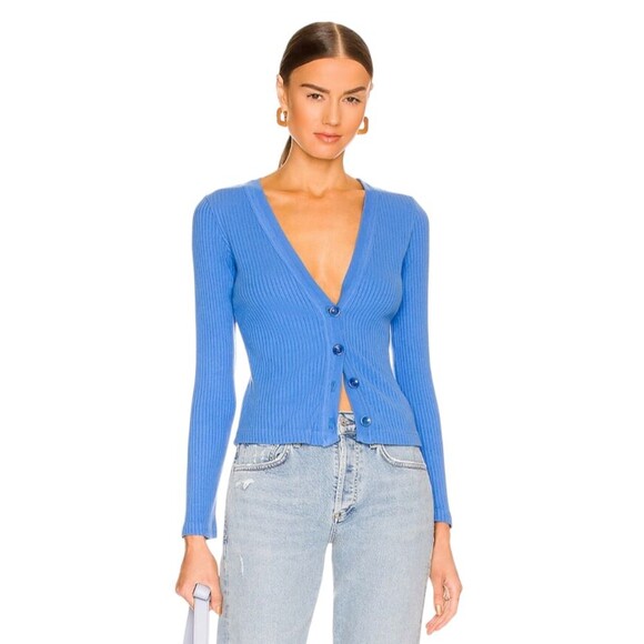 CITIZENS OF HUMANITY Freja V-Neck Ribbed Cardigan Women's Large Yacht Blue - Picture 1 of 8